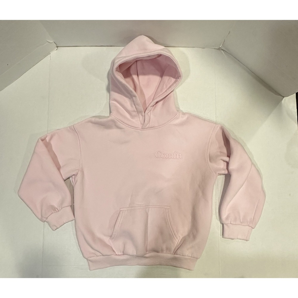 Comfrt Minimalist Sweatshirt Hoodie Pullover Light Pink Kids Size Large